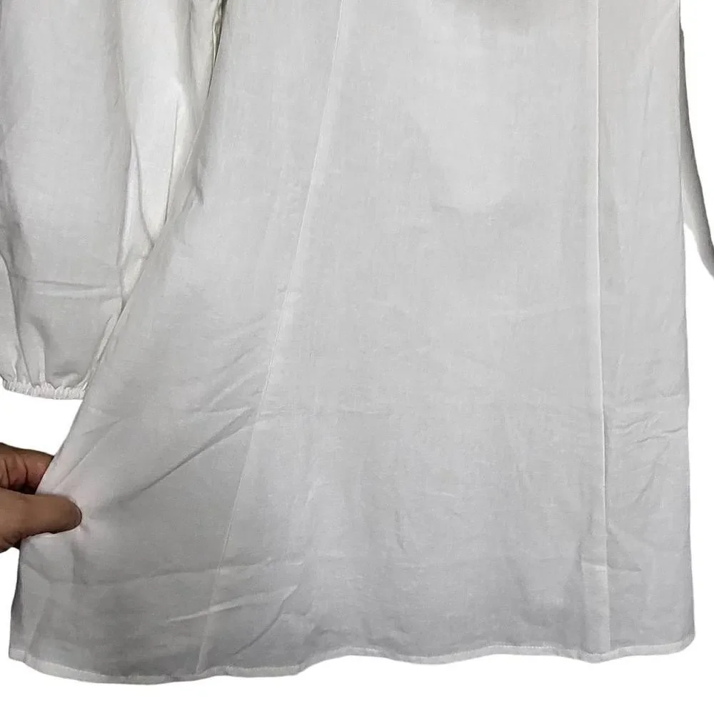 NEW Free People Square Neck Balloon Sleeves Cotton/Linen White Mini Dress Sz S
